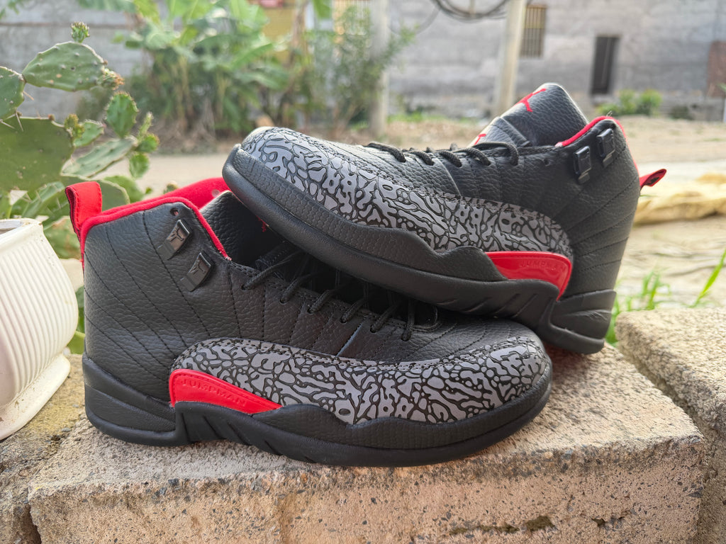 Air Jordan 12 Retro — Leather with Elephant Print & Red Accents