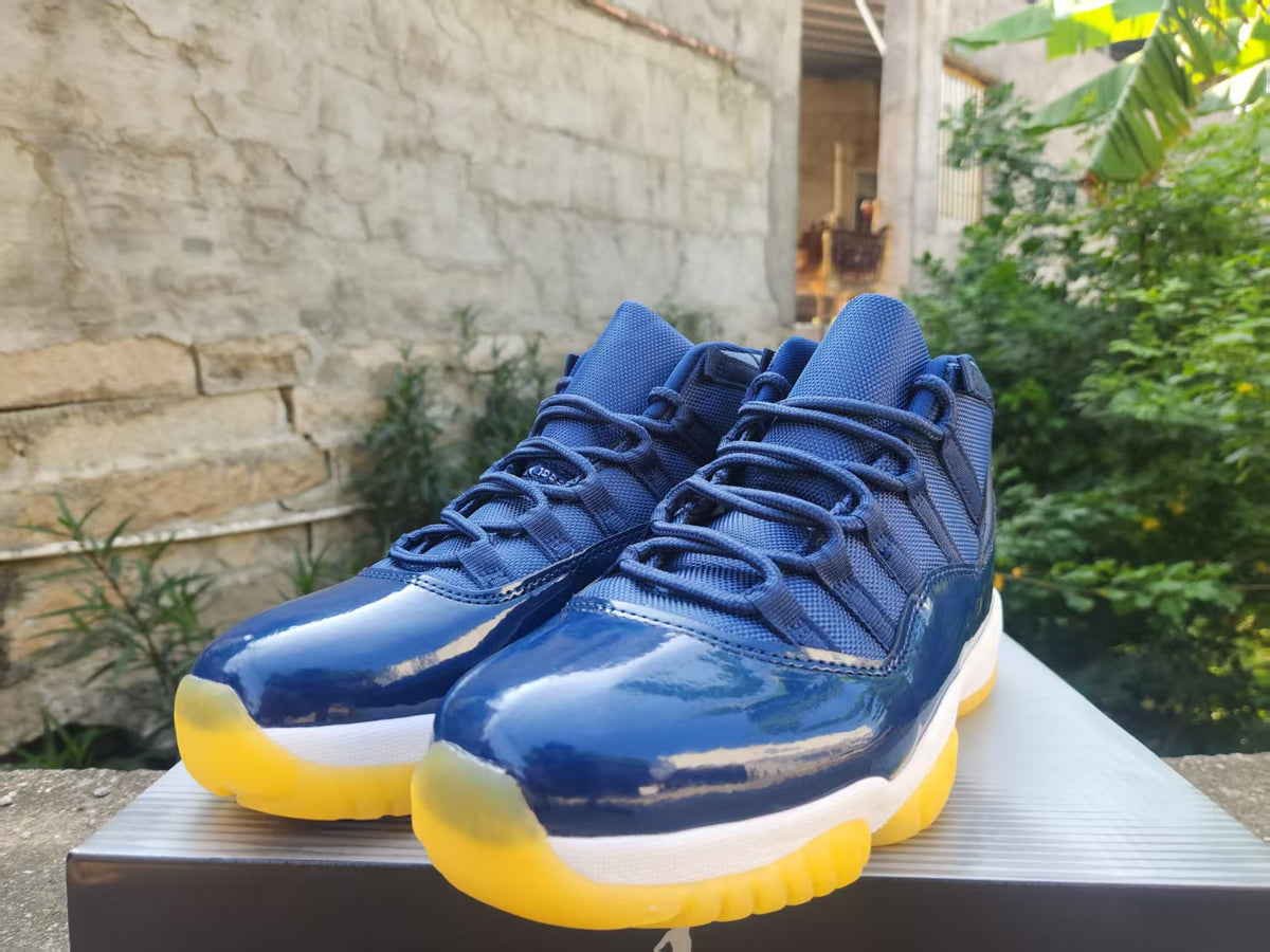 Air Jordan 11-Inspired High-Top Sneaker — Midnight Navy & Yellow