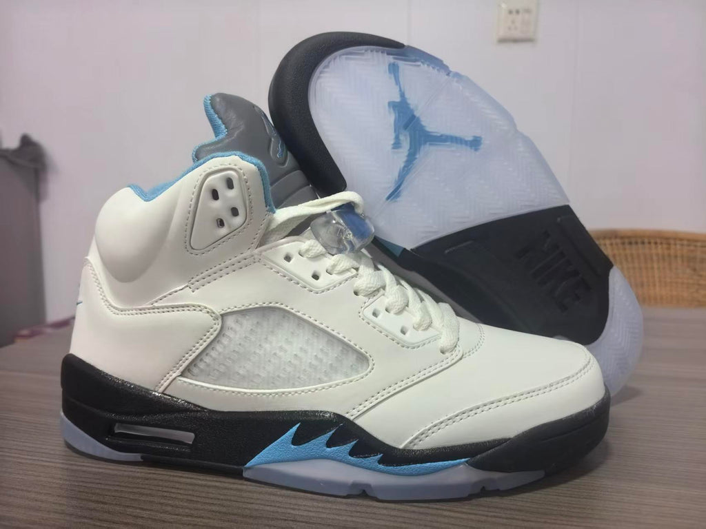 Air Jordan 5 Retro — White & Light Blue Shark Tooth