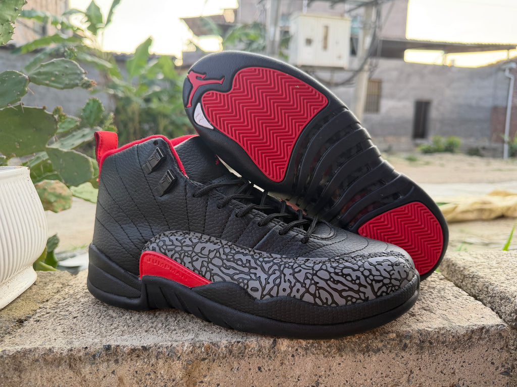 Air Jordan 12 Retro — Leather with Elephant Print & Red Accents