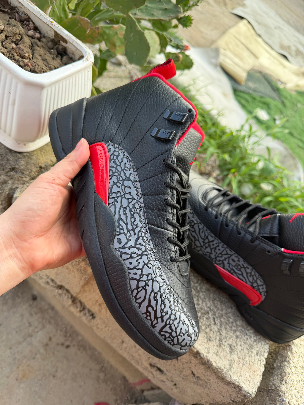 Air Jordan 12 Retro — Leather with Elephant Print & Red Accents