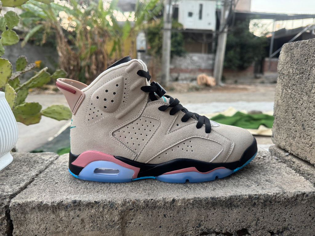 Air Jordan 6 Retro — Beige with Pink & Blue Accents