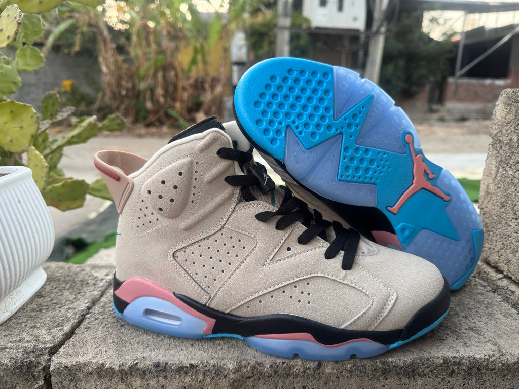 Air Jordan 6 Retro — Beige with Pink & Blue Accents