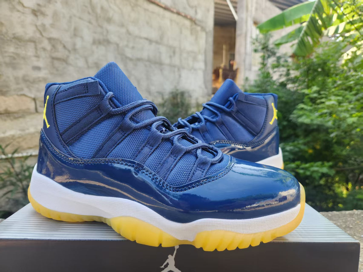 Air Jordan 11-Inspired High-Top Sneaker — Midnight Navy & Yellow