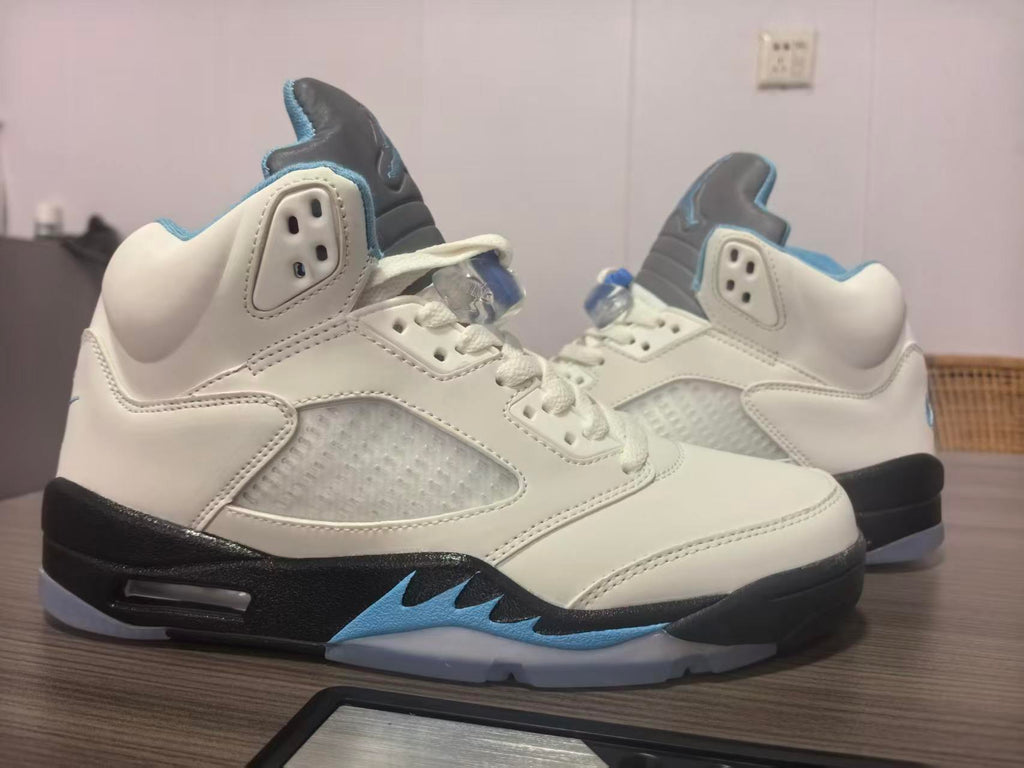 Air Jordan 5 Retro — White & Light Blue Shark Tooth