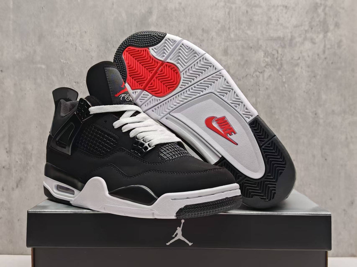 Air Jordan 4 Retro — Black Suede with Red Tongue Branding