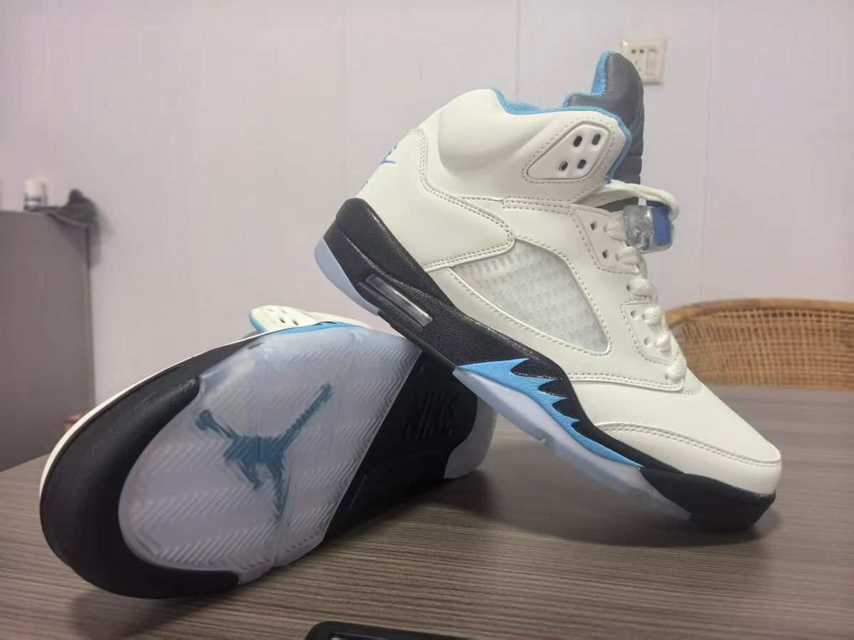 Air Jordan 5 Retro — White & Light Blue Shark Tooth