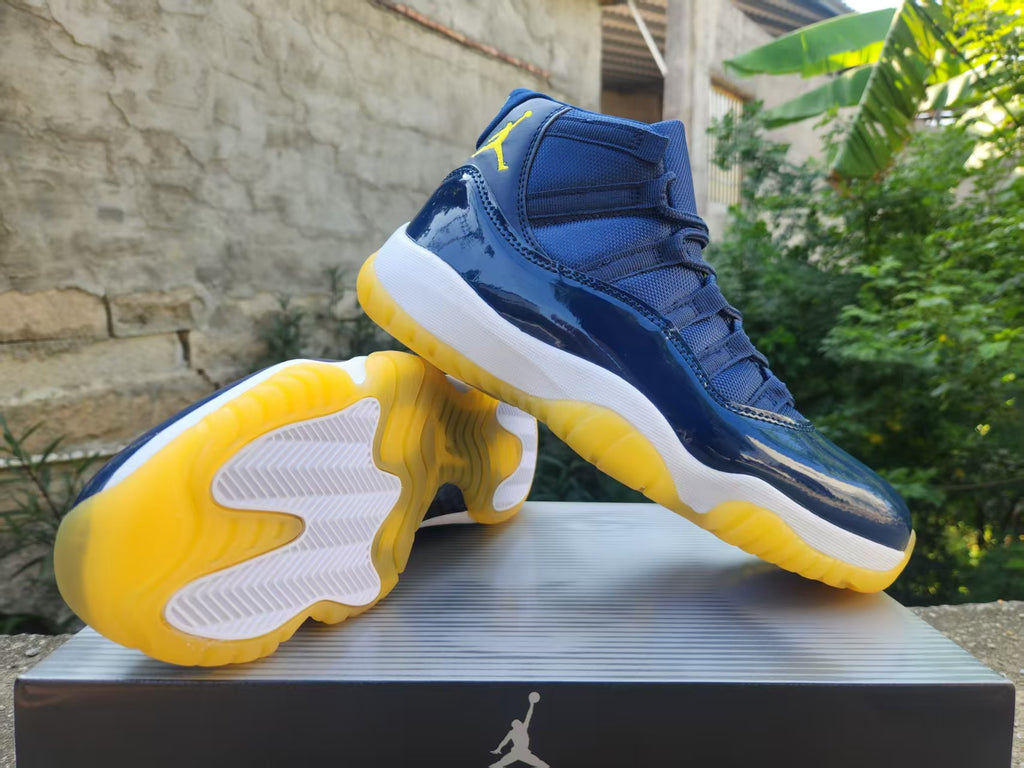 Air Jordan 11-Inspired High-Top Sneaker — Midnight Navy & Yellow