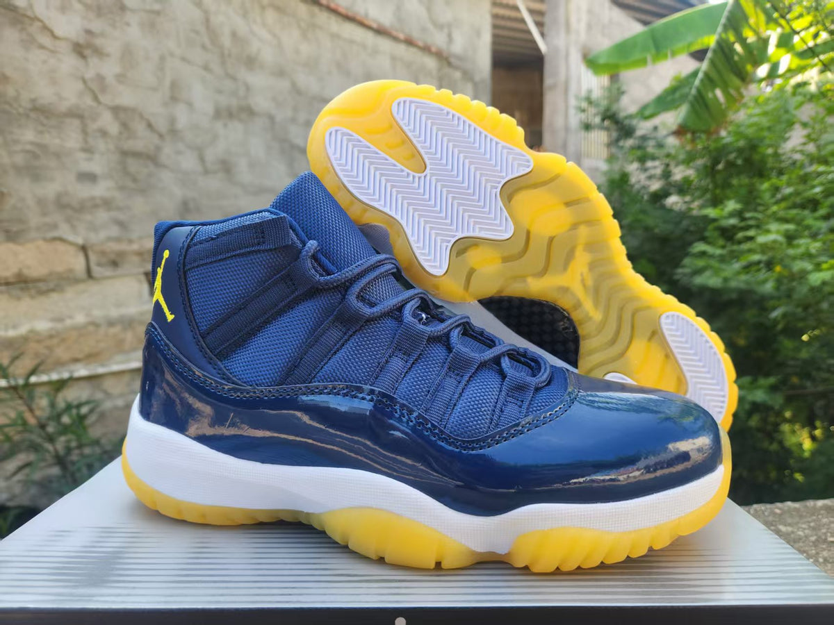 Air Jordan 11-Inspired High-Top Sneaker — Midnight Navy & Yellow